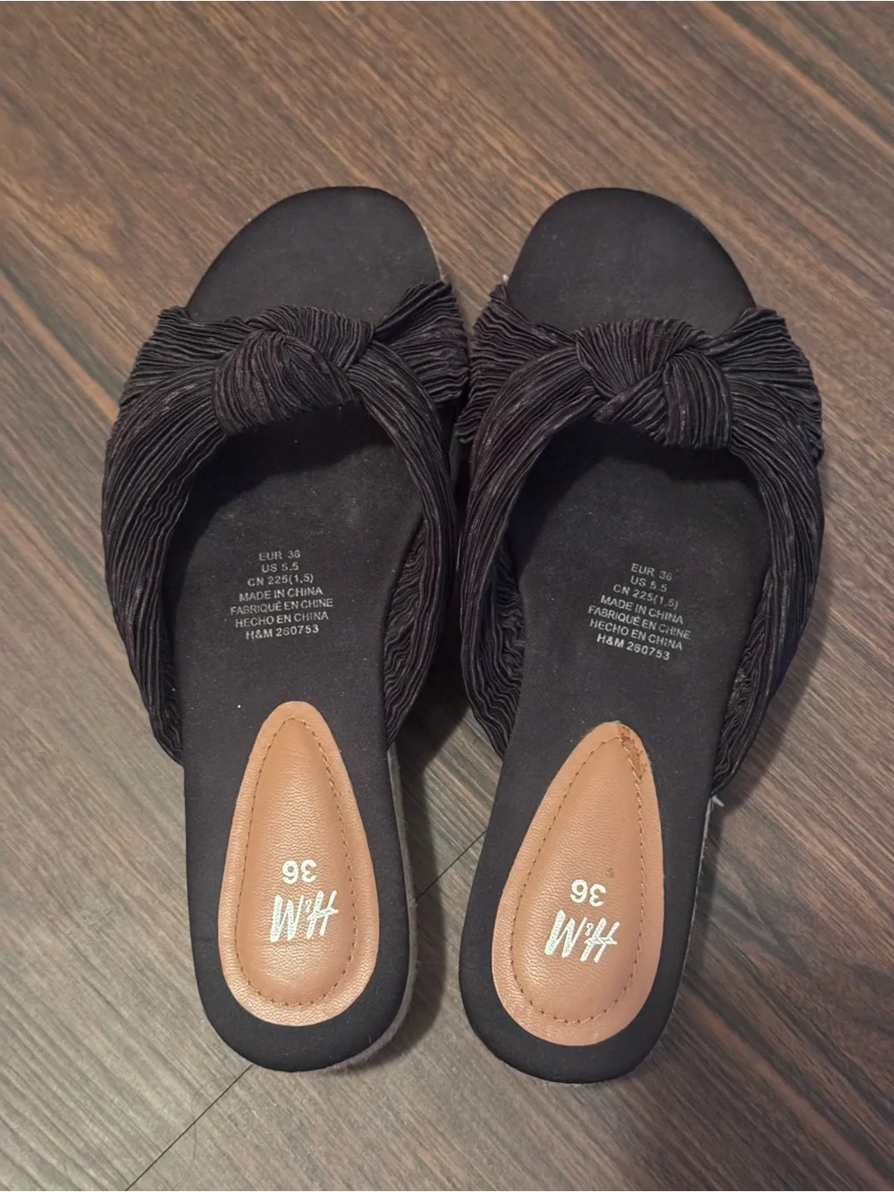 H&M Black Twisted Espadrille Platform Slide